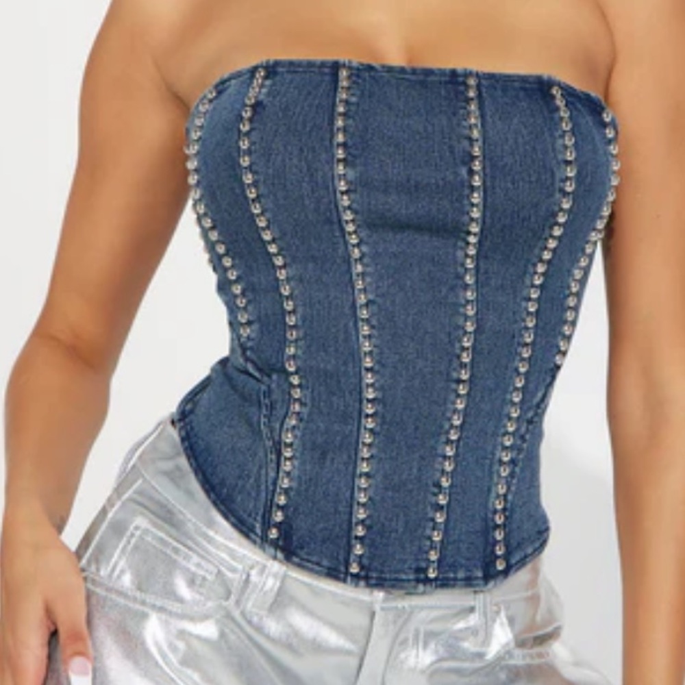 Denim Corset Top with Beaded Accents